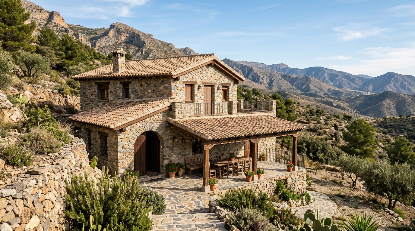 Chalet con solería en piedra natural
